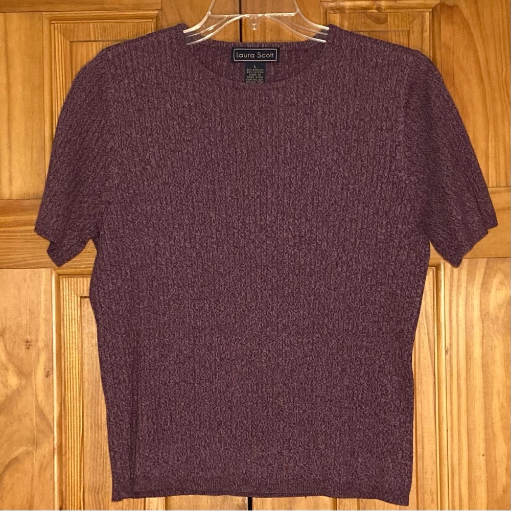 NWOT Laura Scott Vintage 90s Knit Top Lightweight Sweater Short Sleeve Purple L